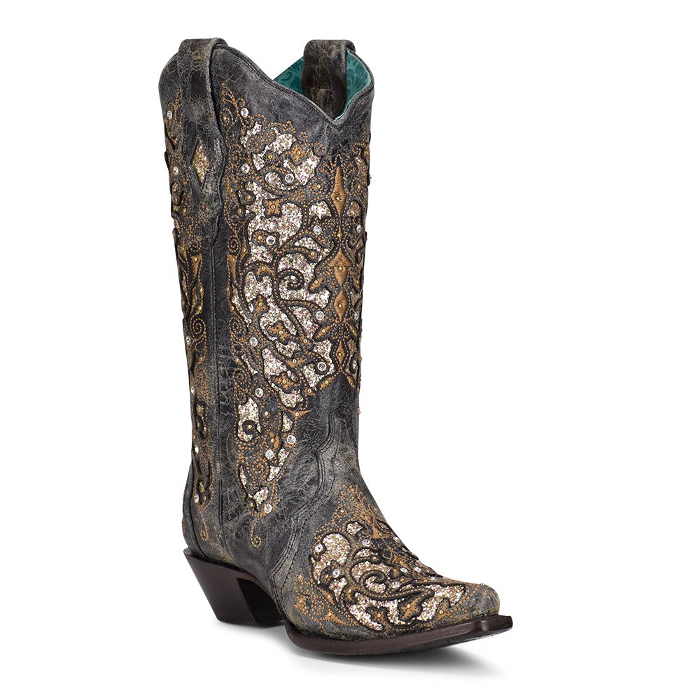 Corral Boots Ladies Black Inlay And Studs And Crystals A4231