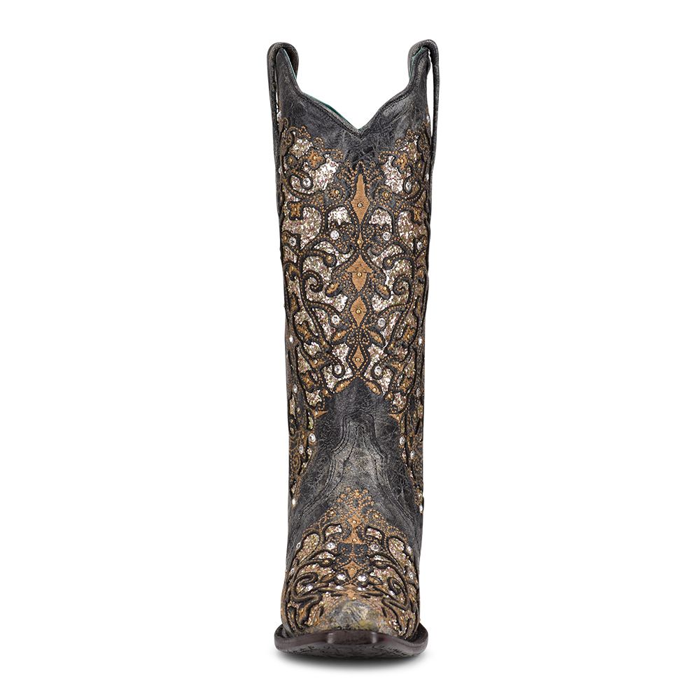 Corral Boots Ladies Black Inlay And Studs And Crystals A4231
