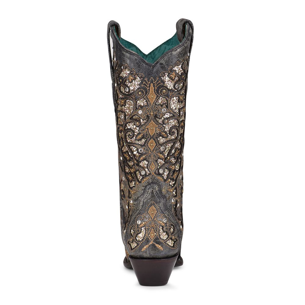 Corral Boots Ladies Black Inlay And Studs And Crystals A4231