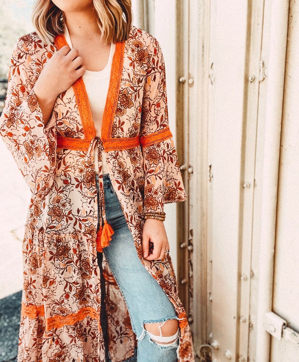 Miss Me Woven Floral Print Kimono