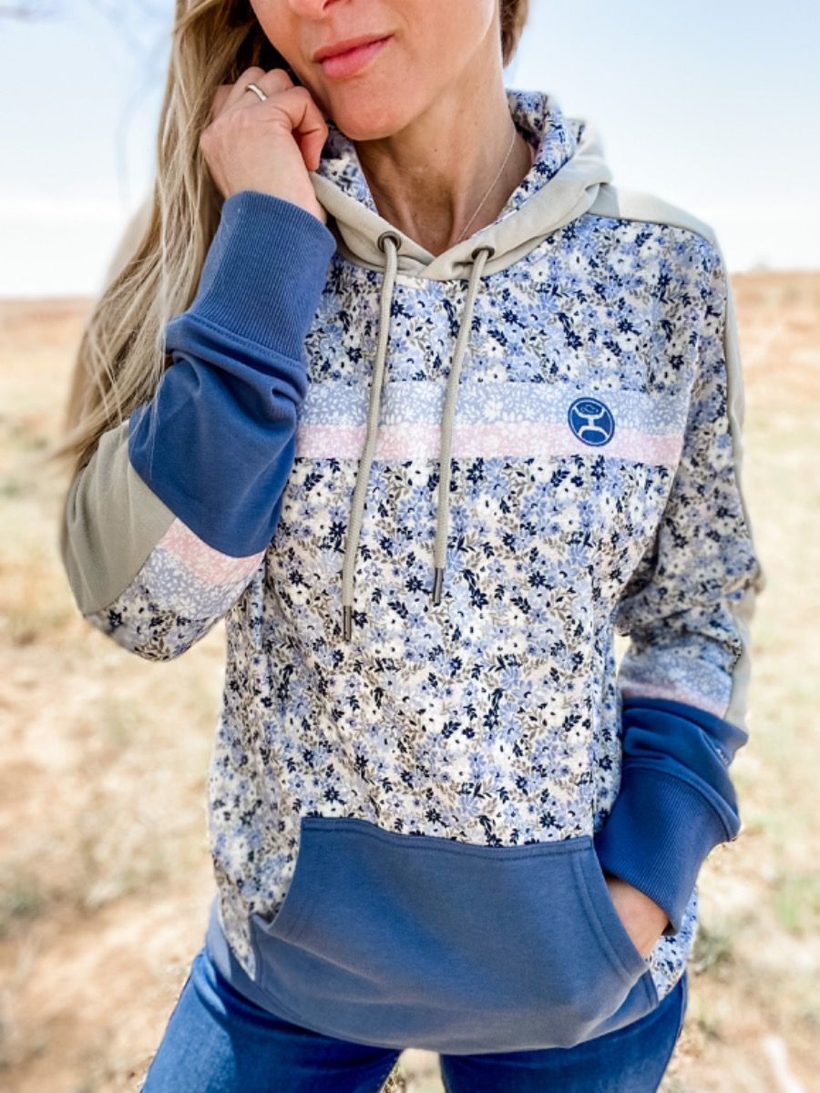 Hooey Ditzy Ladies Green And Blue Floral Print Hoody HH1199GRBL