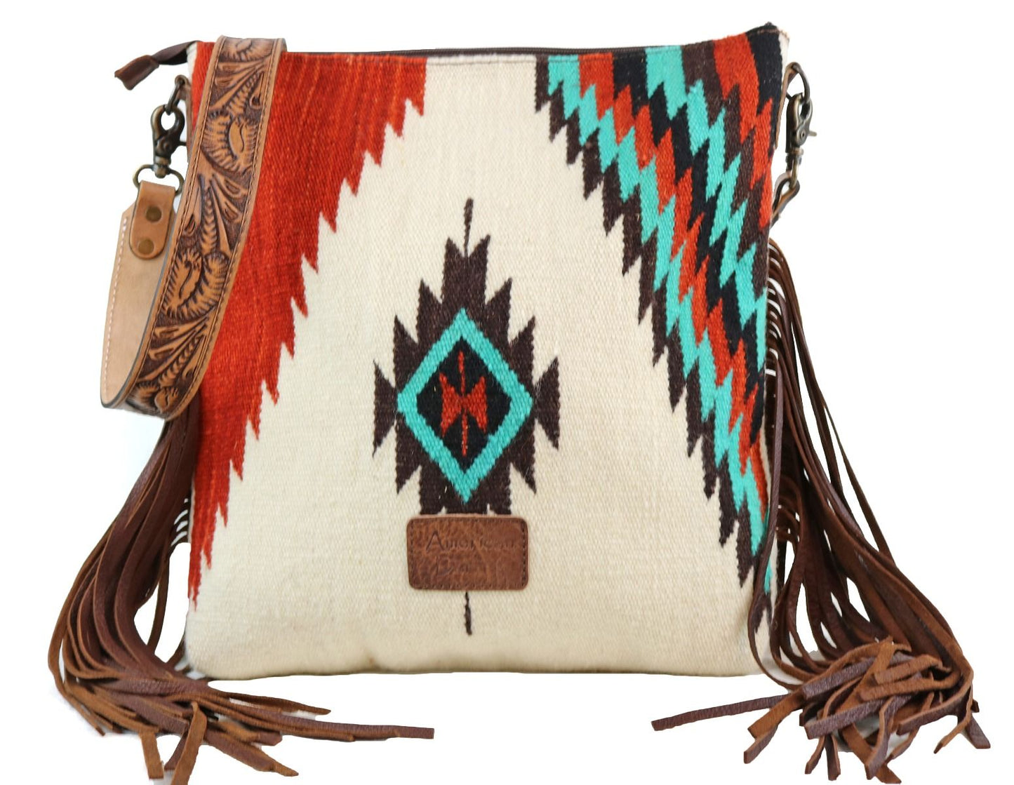 American Darling Aztec And Fringe Crossbody In Rust ADBG510AC