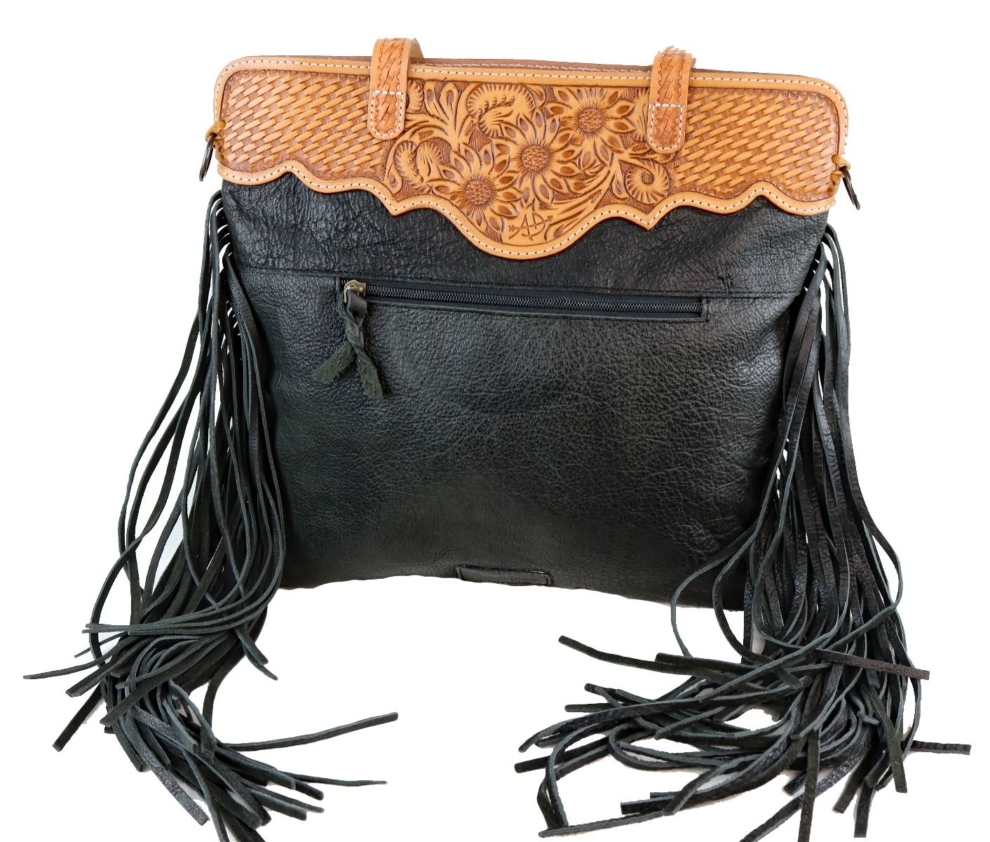American Darling Hide and Hair Tooled Bag with Fringe ADBGS113BKW