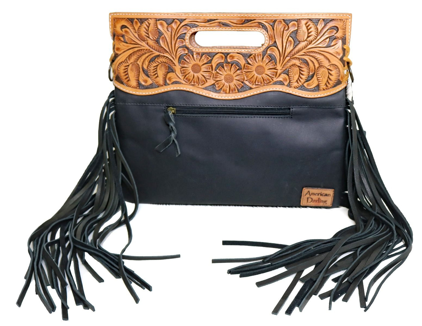 American Darling Leather and Hair Fringe Crossbody ADBGS146BKW