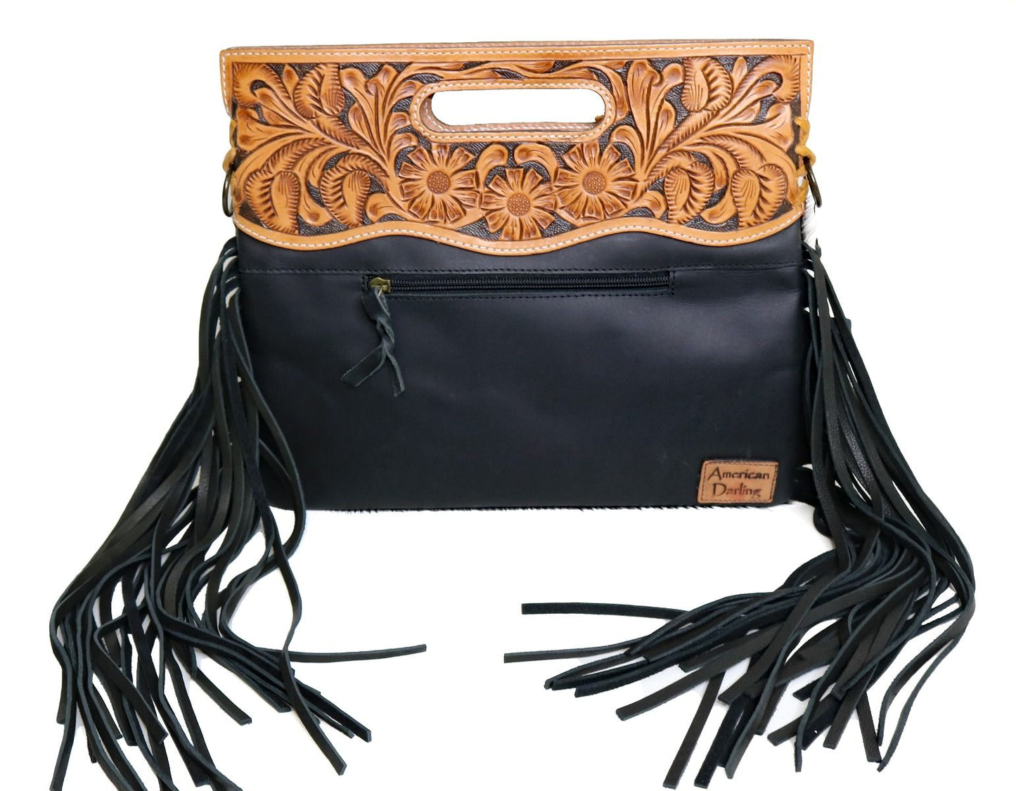 American Darling Leather and Hair Fringe Crossbody ADBGS146BKW