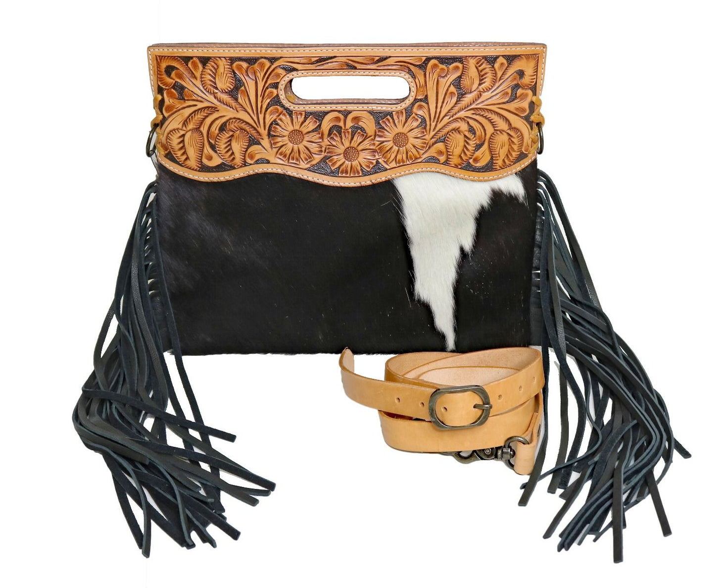American Darling Leather and Hair Fringe Crossbody ADBGS146BKW