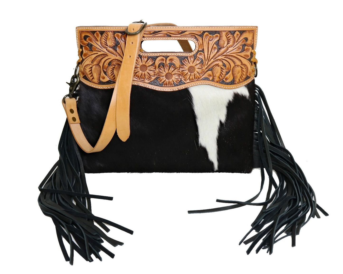American Darling Leather and Hair Fringe Crossbody ADBGS146BKW