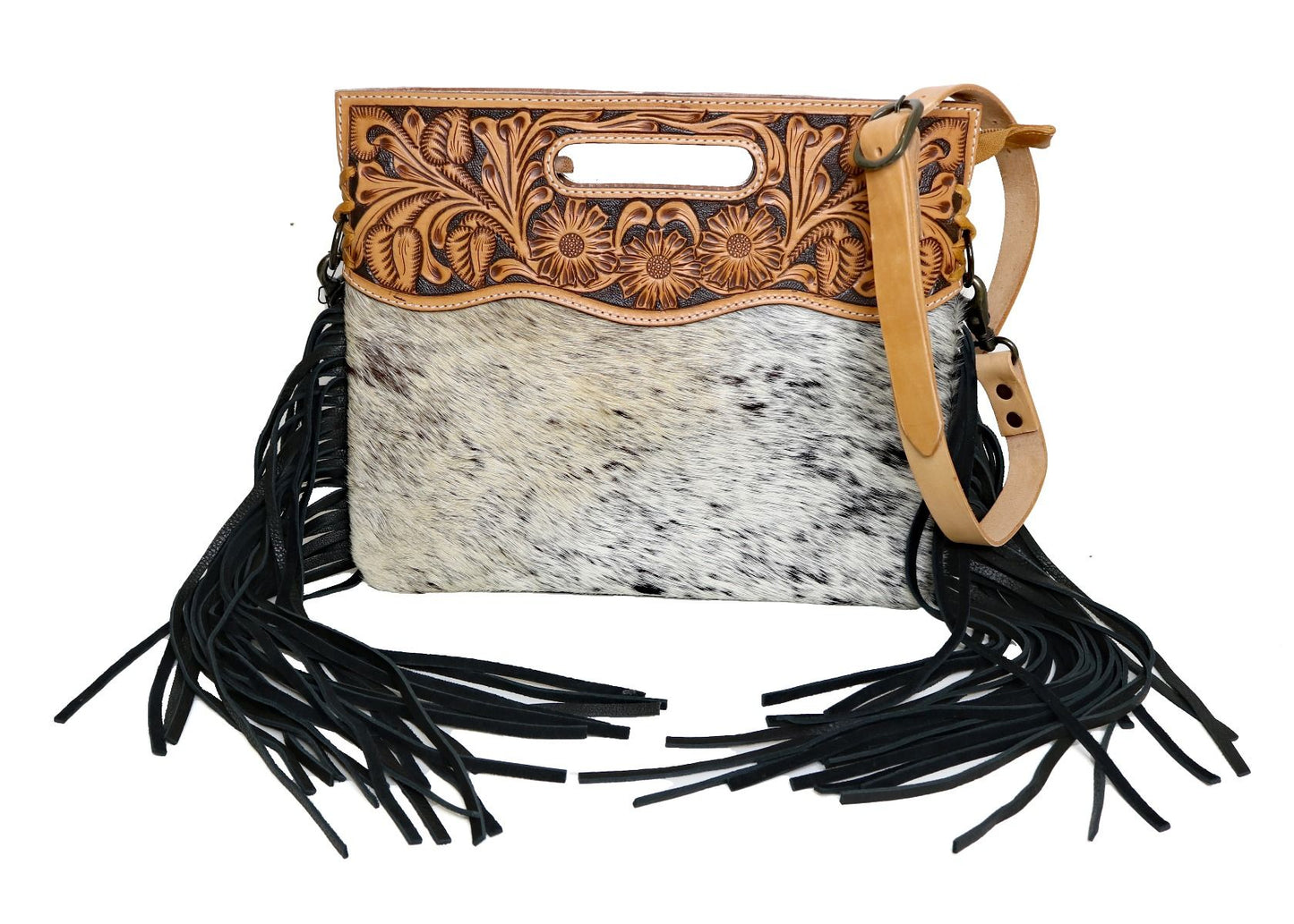 American Darling Leather and Hair Fringe Crossbody ADBGS146BKW