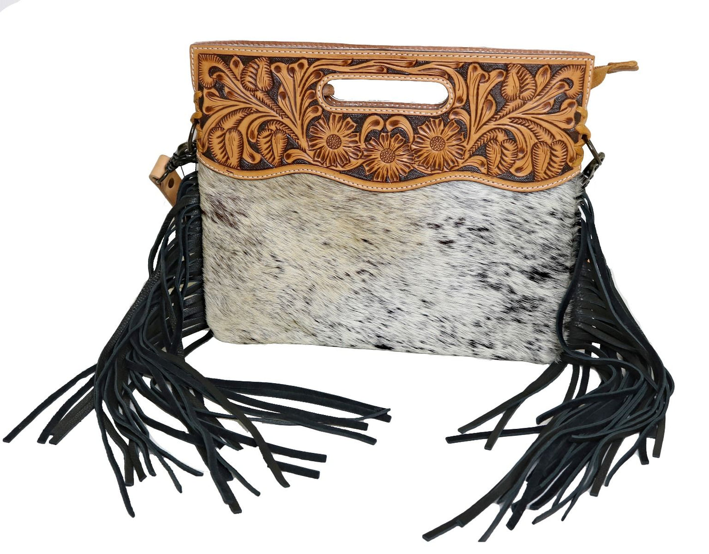 American Darling Leather and Hair Fringe Crossbody ADBGS146BKW