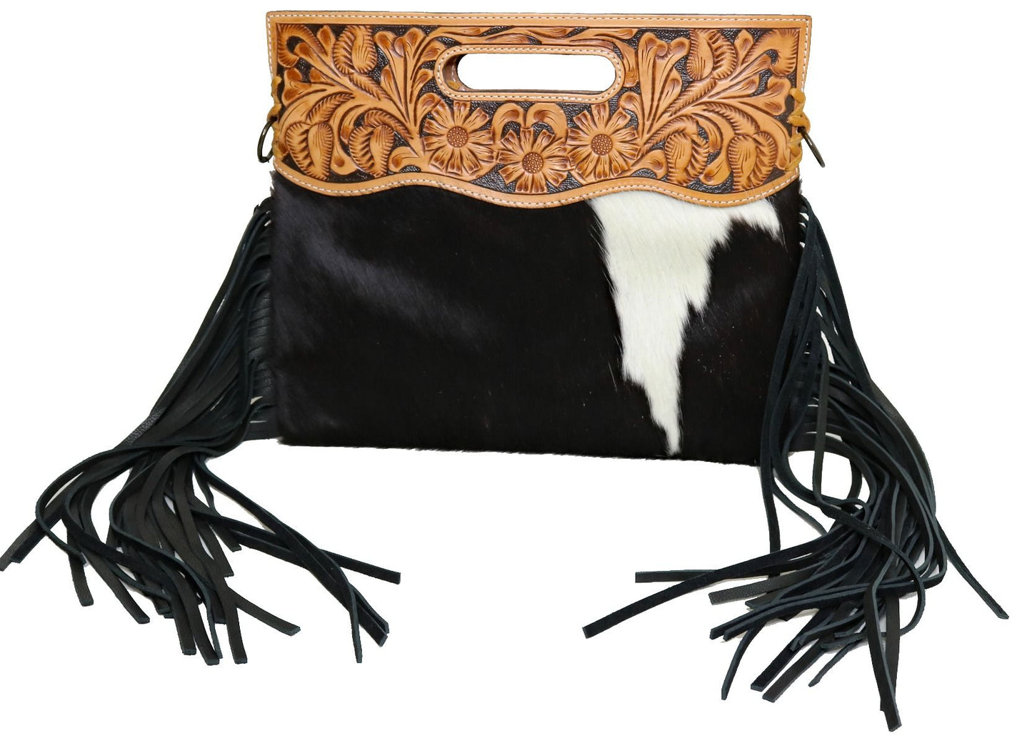 American Darling Leather and Hair Fringe Crossbody ADBGS146BKW
