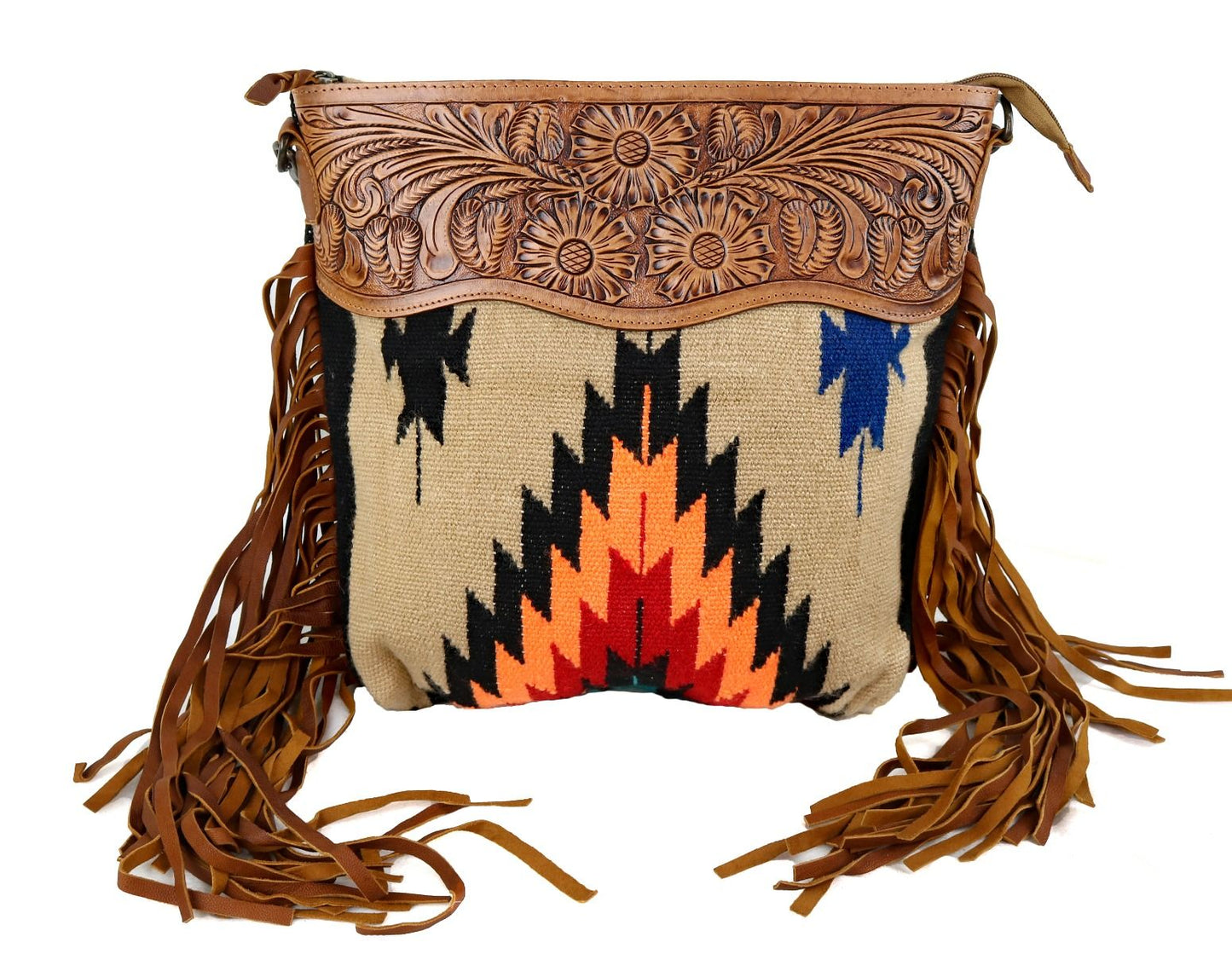American Darling ADBGZ422A Tan Multi Colored Aztec Purse with Tooled Leather
