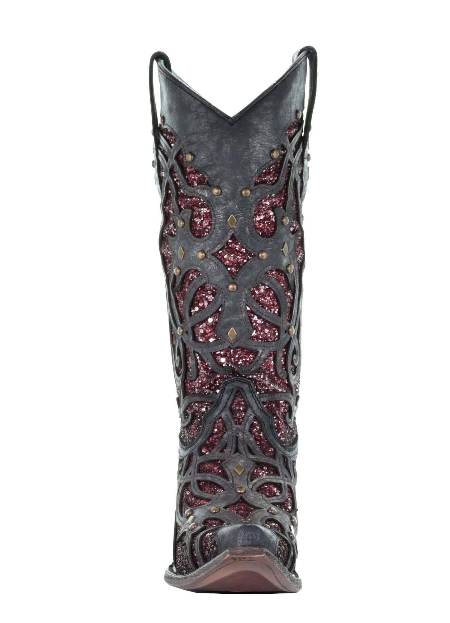 Corral Black Purple Glitter Inlay and Studs Snip Toe Boots