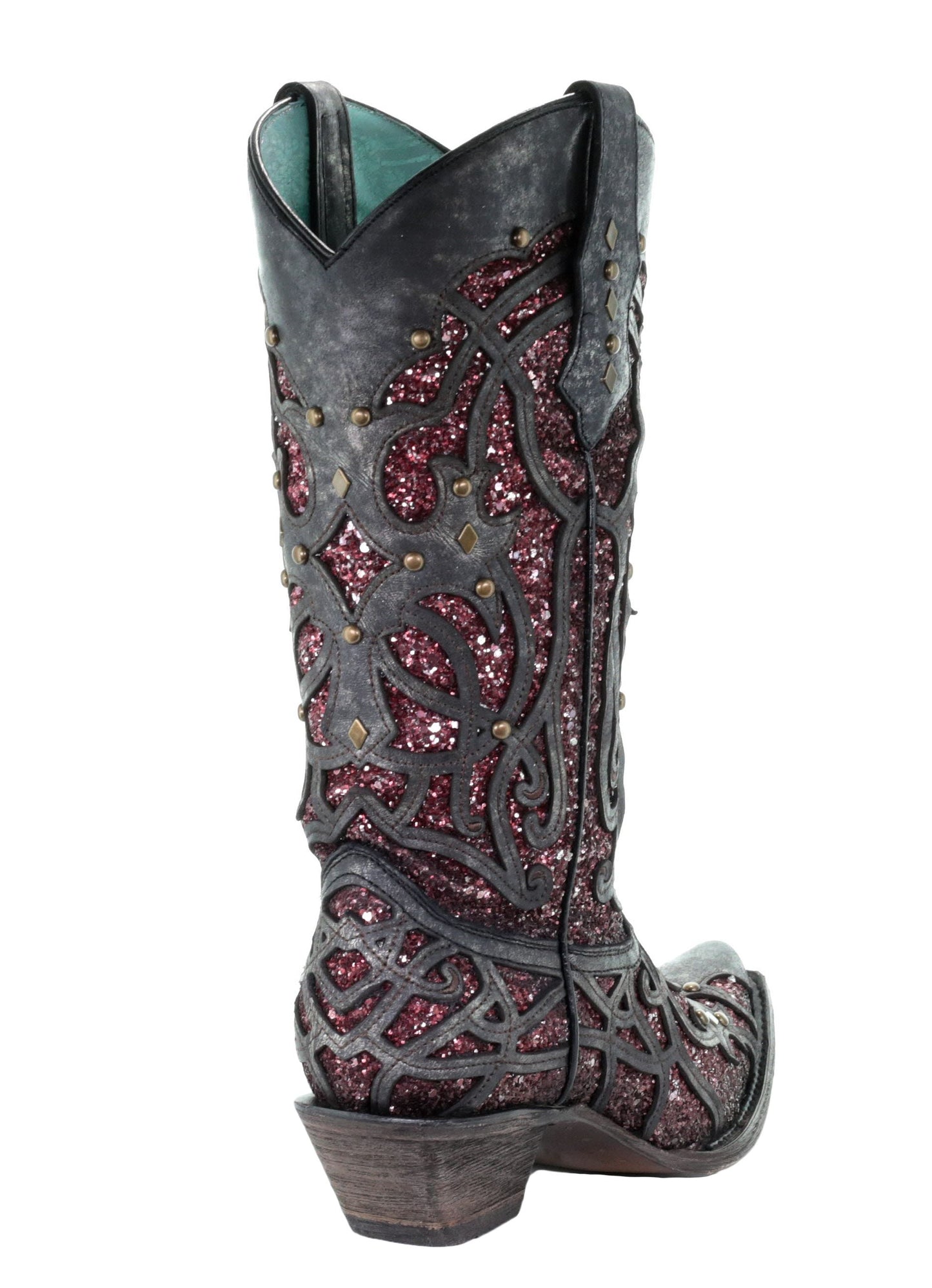 Corral Black Purple Glitter Inlay and Studs Snip Toe Boots