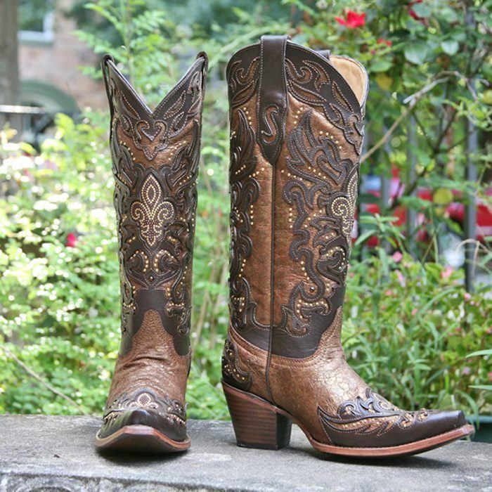 Corral Chocolate Copper Fleur De Lis Boot