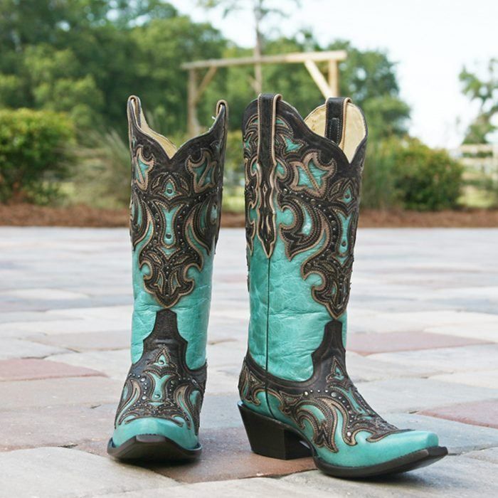 Corral Turquoise Chocolate Inlay and Studs Boots