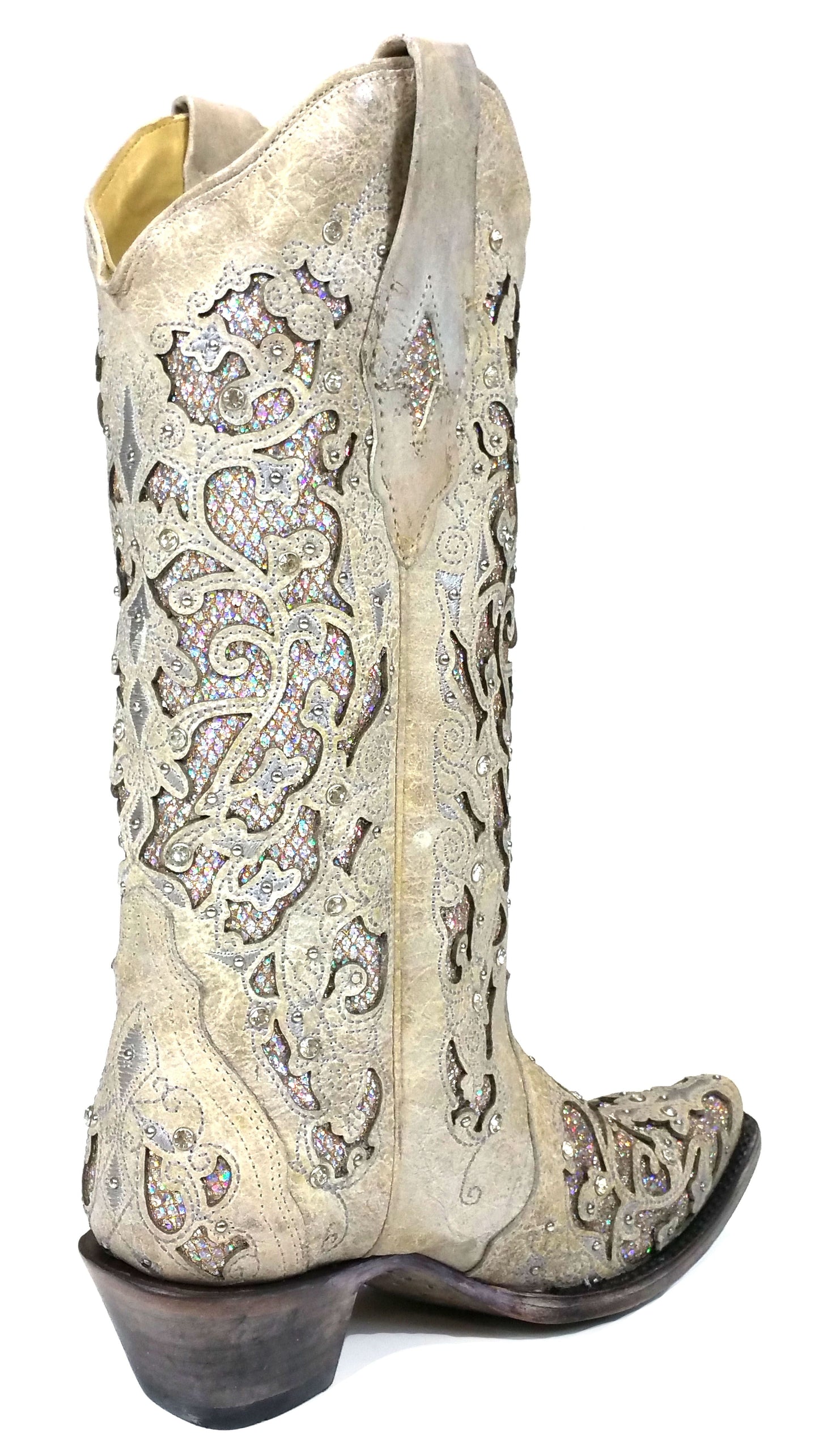 Corral White Leather Glitter Inlay Boot with Crystals