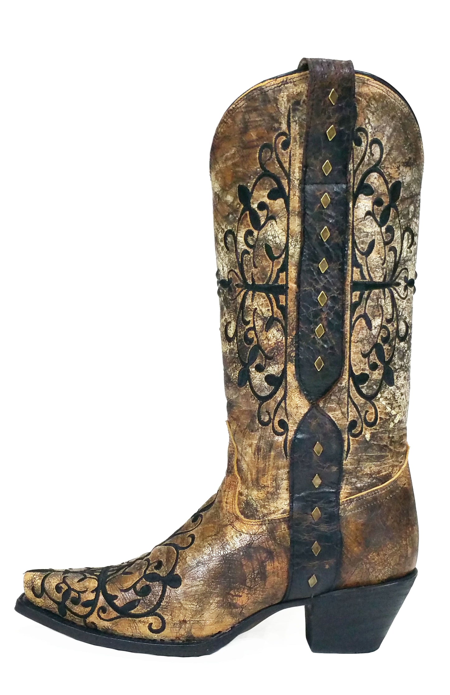 Corral Boots Black Bronze Long Pull Strap Snip Toe