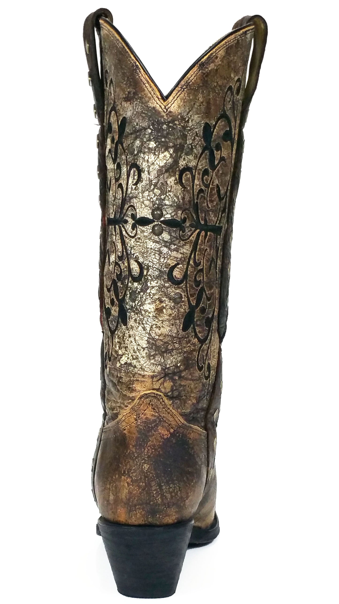 Corral Boots Black Bronze Long Pull Strap Snip Toe