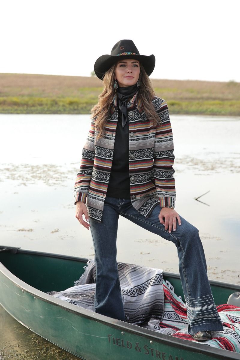 Cruel Girl Women's Aztec Sunset Serape Tweed with Faux Leather Accents Jacket