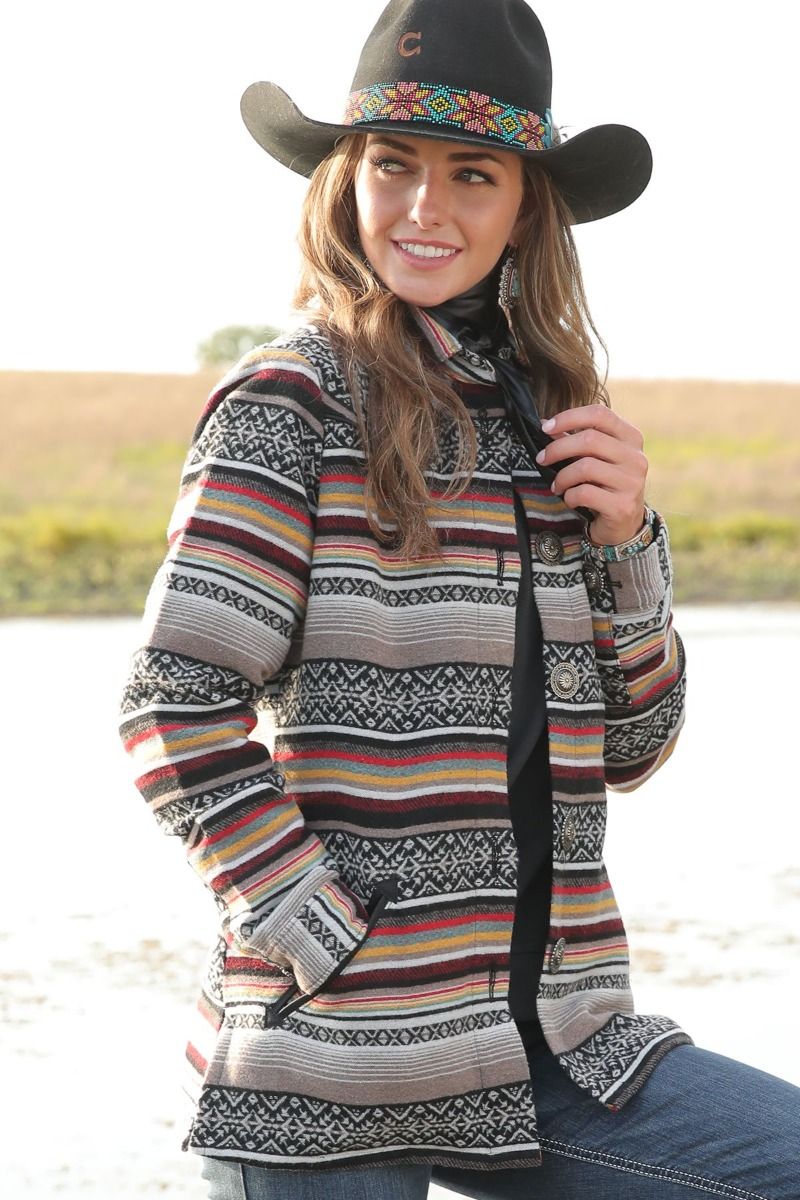 Cruel Girl Women's Aztec Sunset Serape Tweed with Faux Leather Accents Jacket