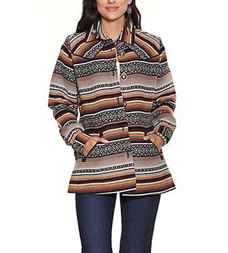 Cruel Girl Women's Aztec Sunset Serape Tweed with Faux Leather Accents Jacket