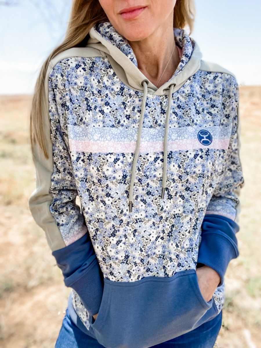 Hooey Ditzy Ladies Green And Blue Floral Print Hoody HH1199GRBL