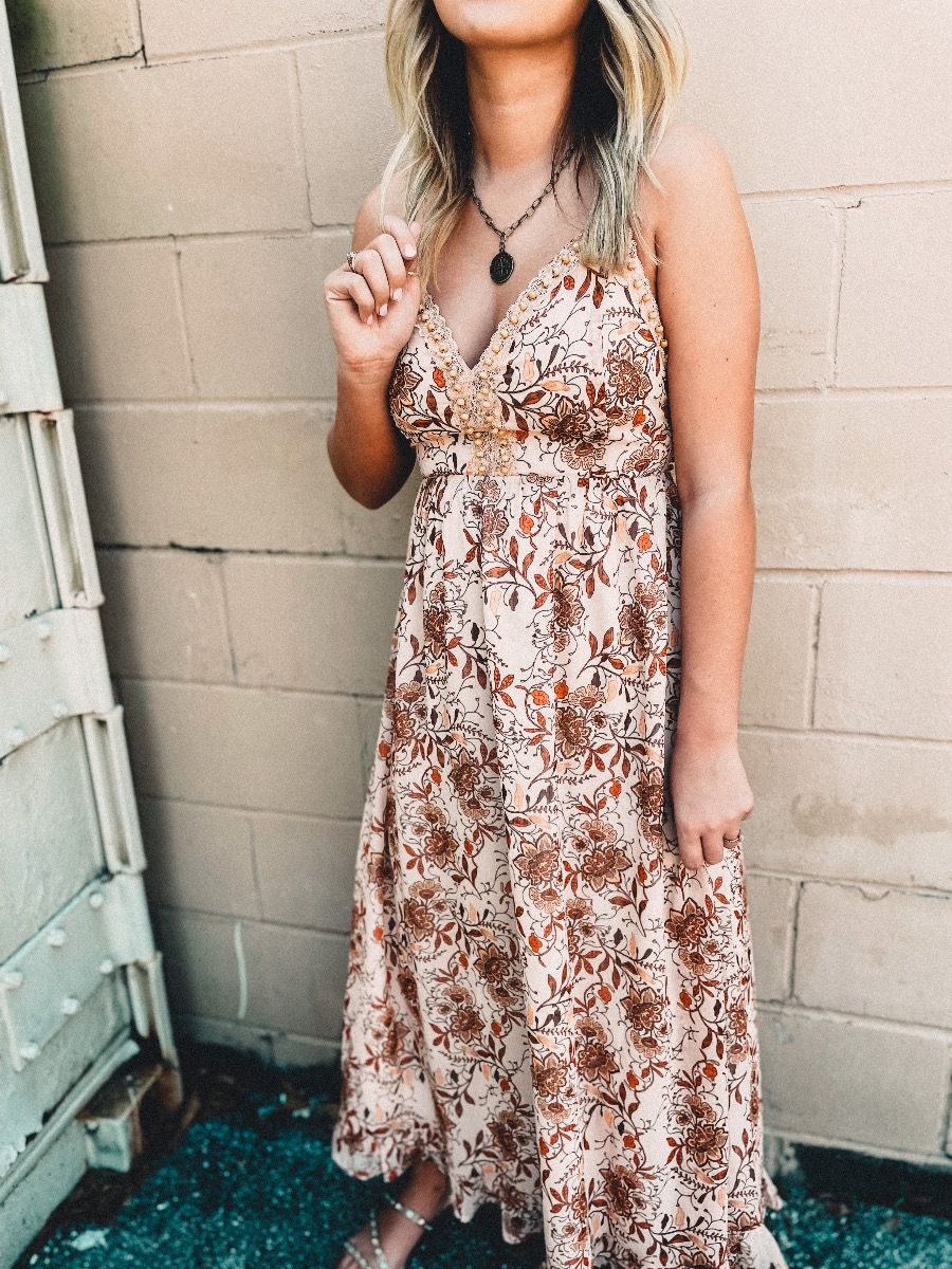 Miss Me WoodBeads Front Lace Up Back Print Woven Dress