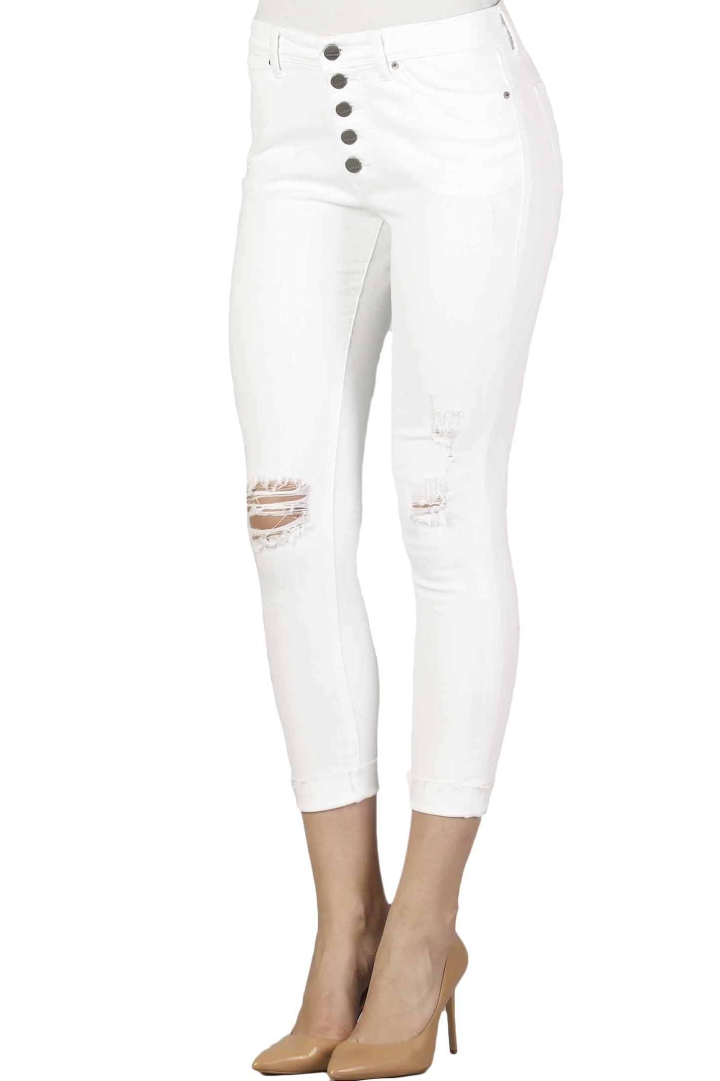 Dear John Gisele Button Fly Comfort Skinny in Optic White