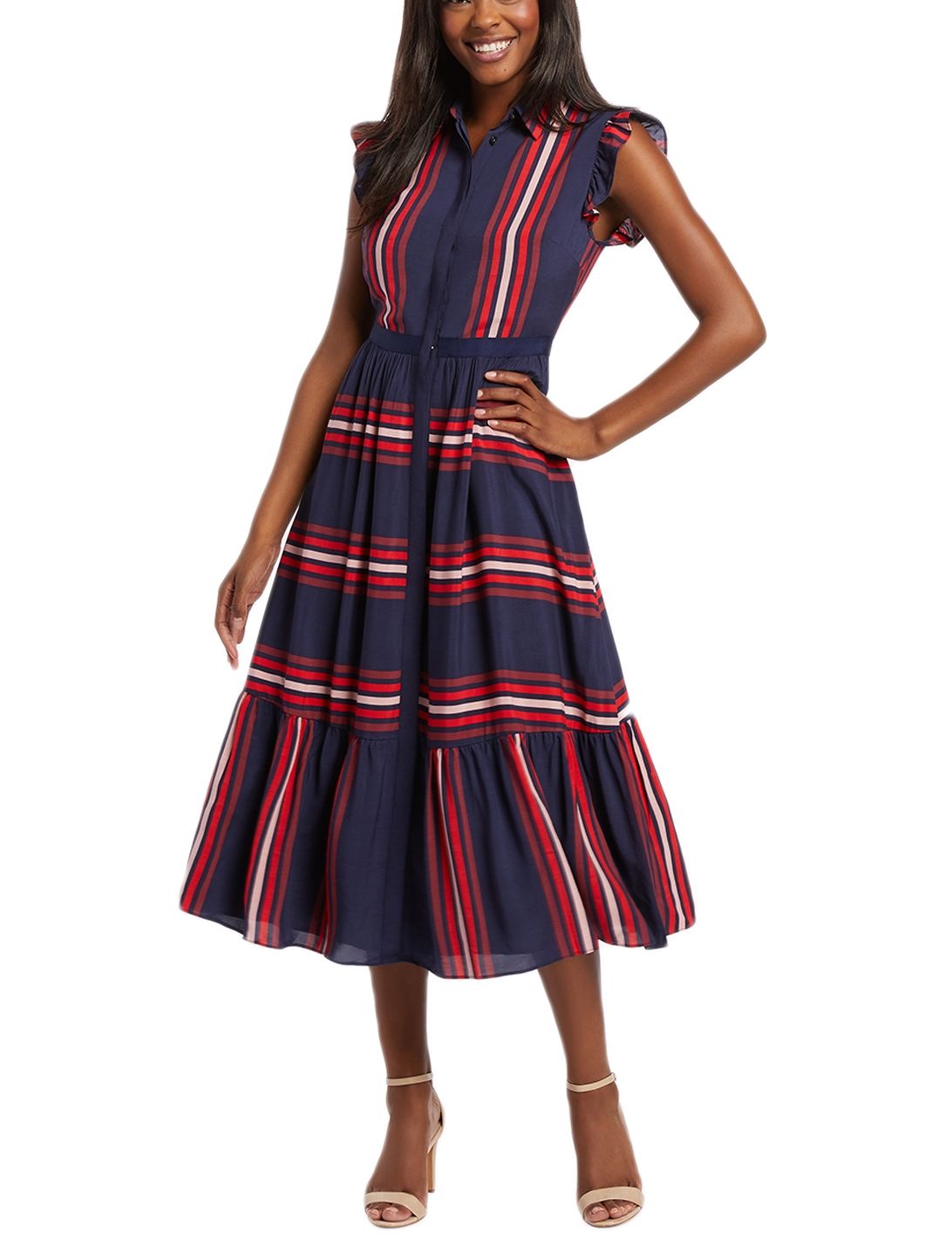 Women's Draper James Collection Striped Maxi Shirt Dress in Nassau Navy Multi DRW0569 ClassyCrossRoads.com Women's Draper James Collection Striped Maxi Shirt Dress in Nassau Navy Multi DRW0569 ClassyCrossRoads.com