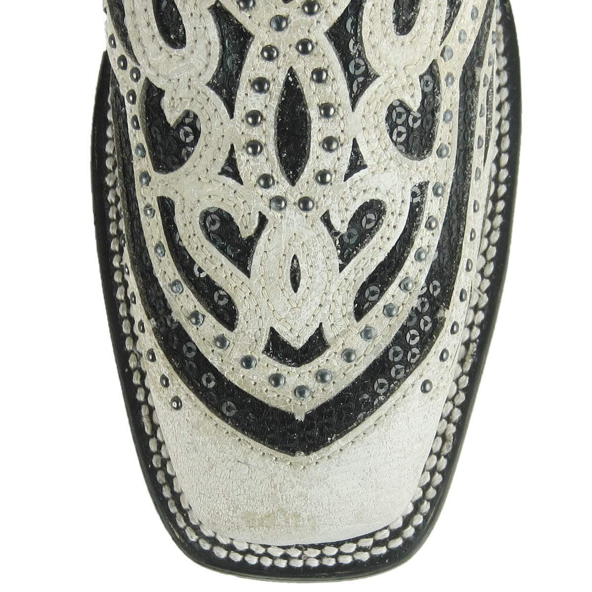 Corral Black and White Embroidered Glitter Inlay and Studs Square Toe Boots
