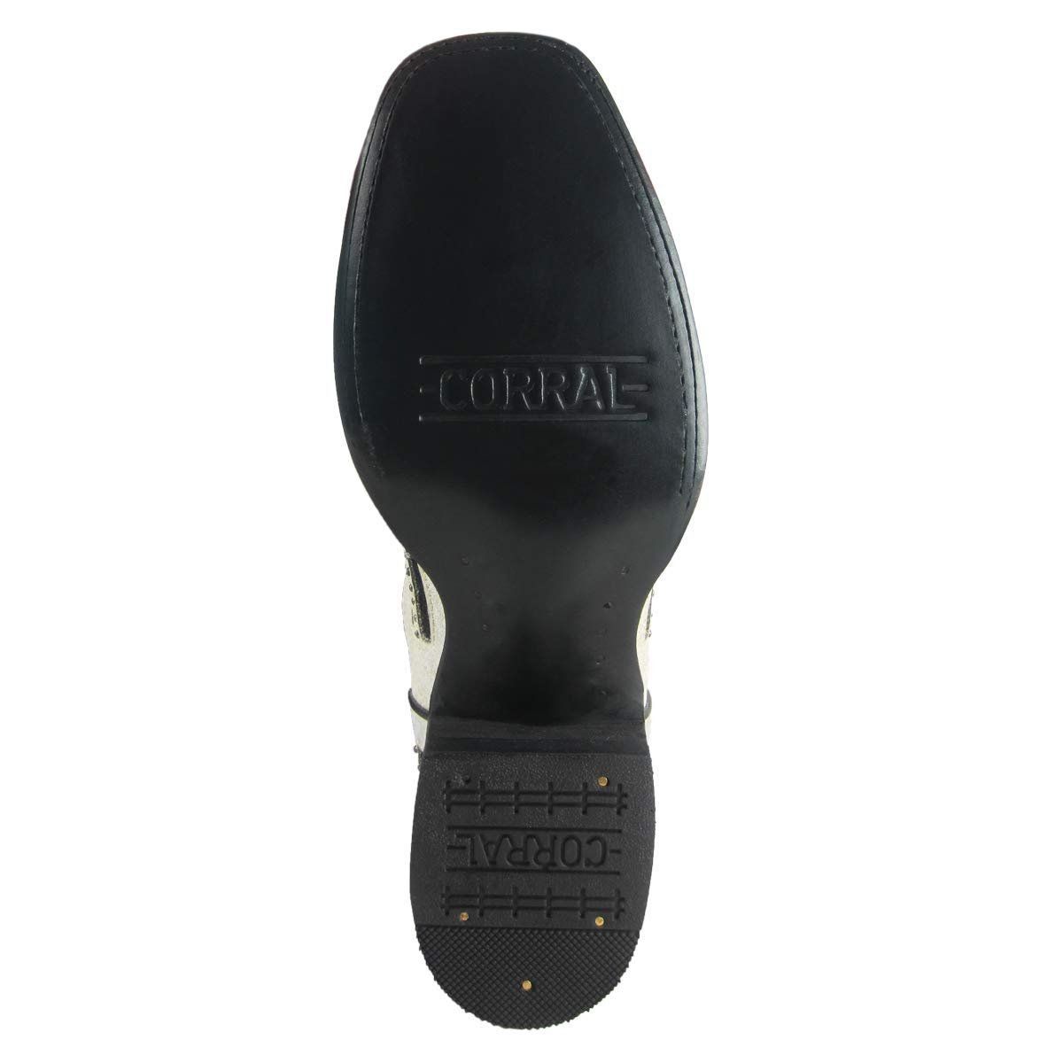 Corral Black and White Embroidered Glitter Inlay and Studs Square Toe Boots