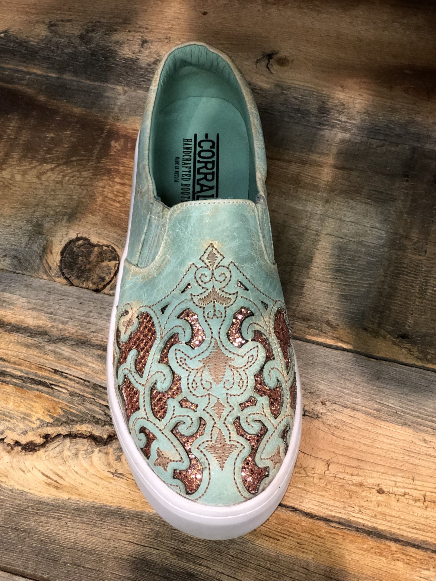 Corral Turquoise with Brown Glitter Inlay Sneaker