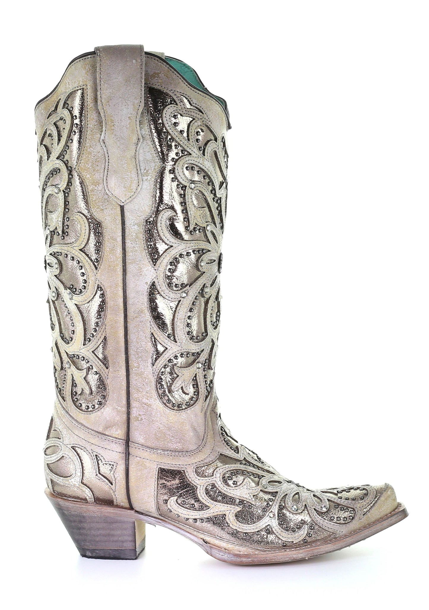 Corral White Oxford Inlay with Crystals and Embroidery Boots