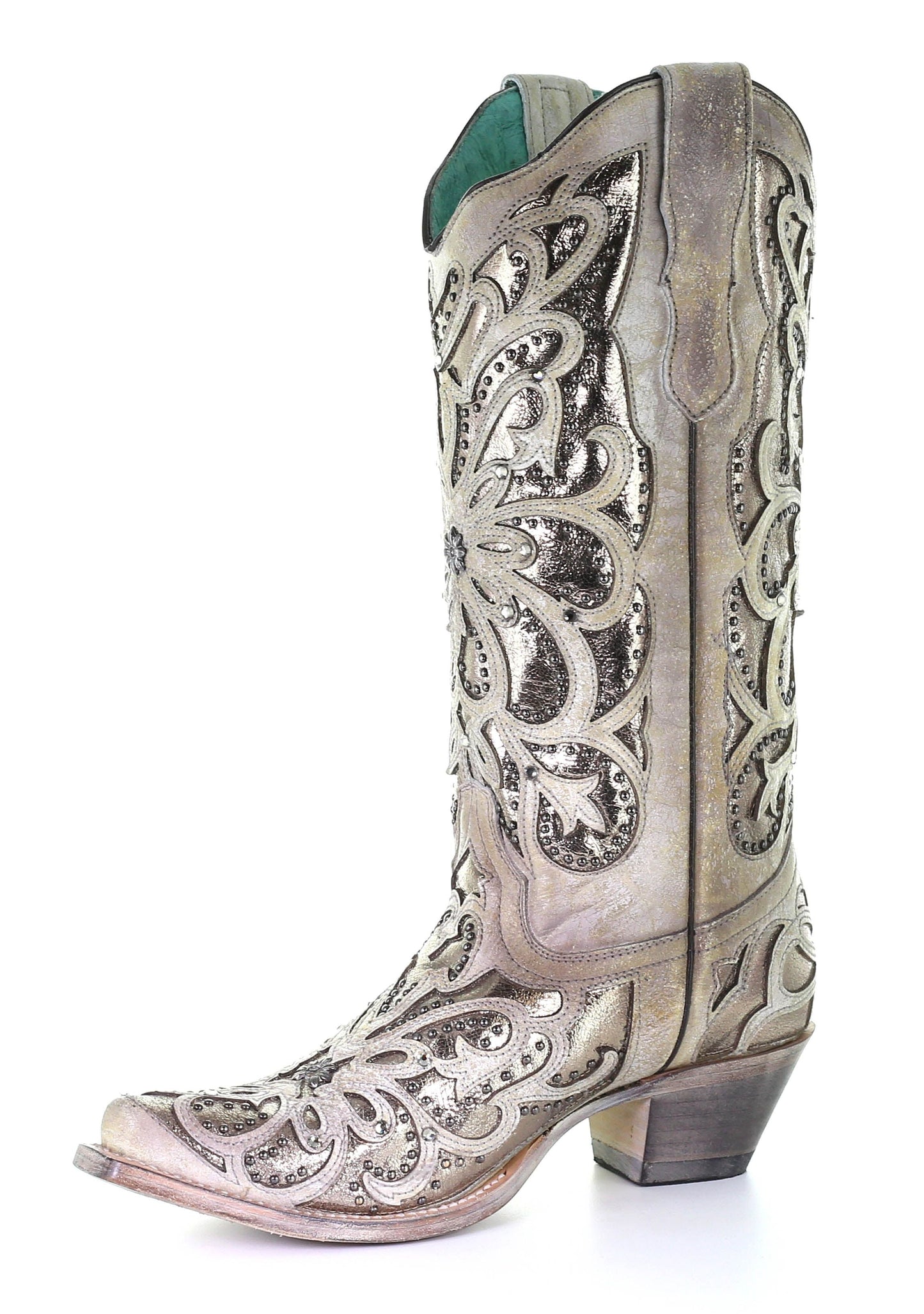 Corral White Oxford Inlay with Crystals and Embroidery Boots