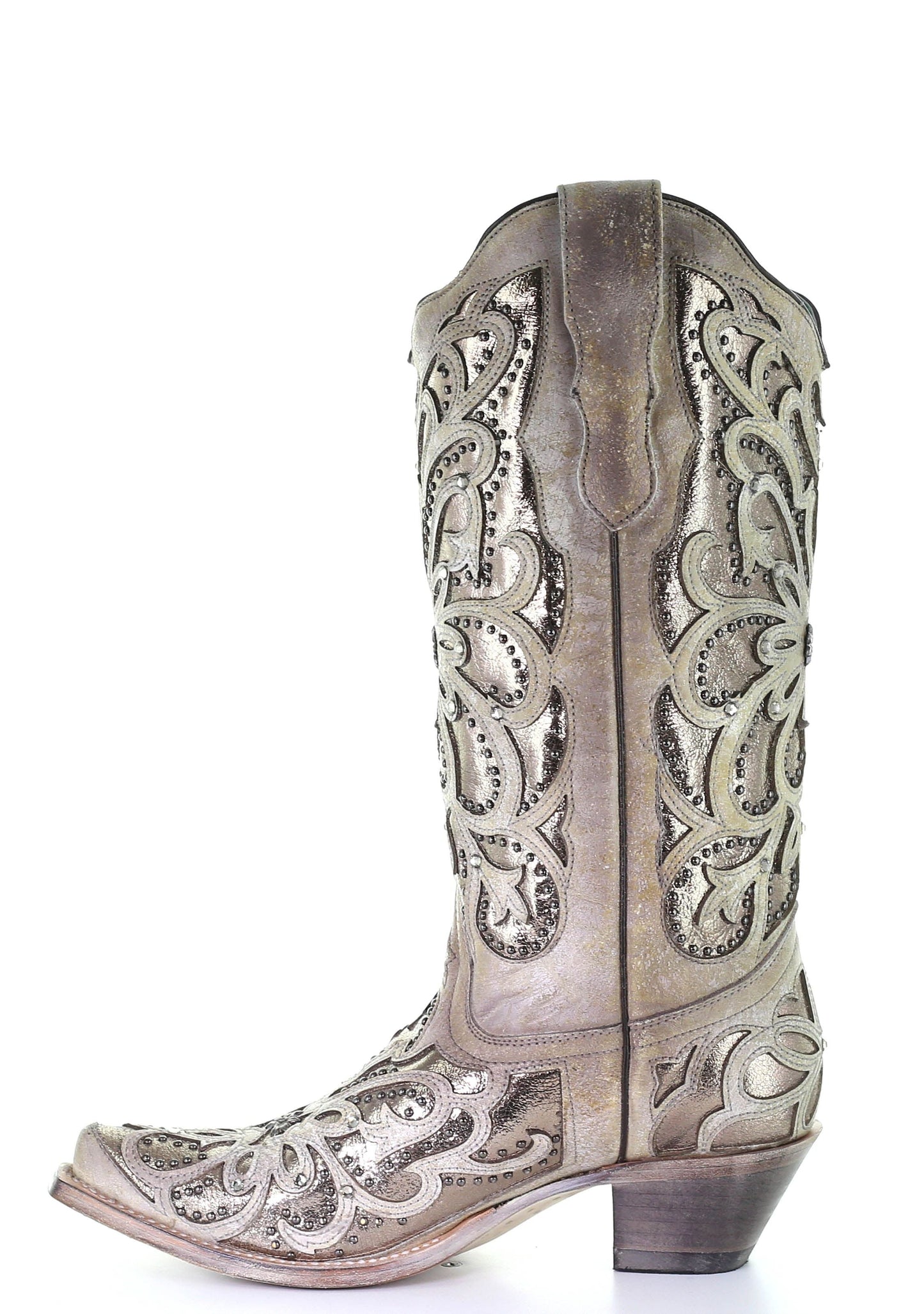 Corral White Oxford Inlay with Crystals and Embroidery Boots