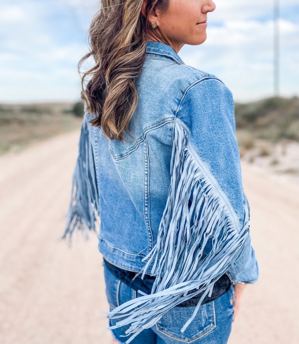 Cropped Fringe Denim Jacket 52-1708
