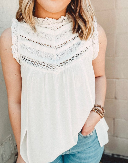 Miss Me Lace Inset Woven Top