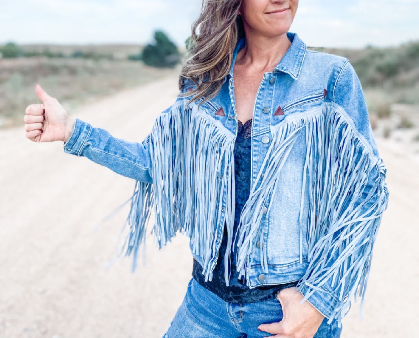 Cropped Fringe Denim Jacket 52-1708