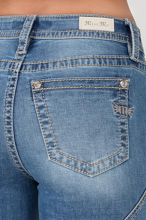 Miss Me Contour Stitch Slim Flare Jeans, Midnight Blue, Women's Bell Bottom