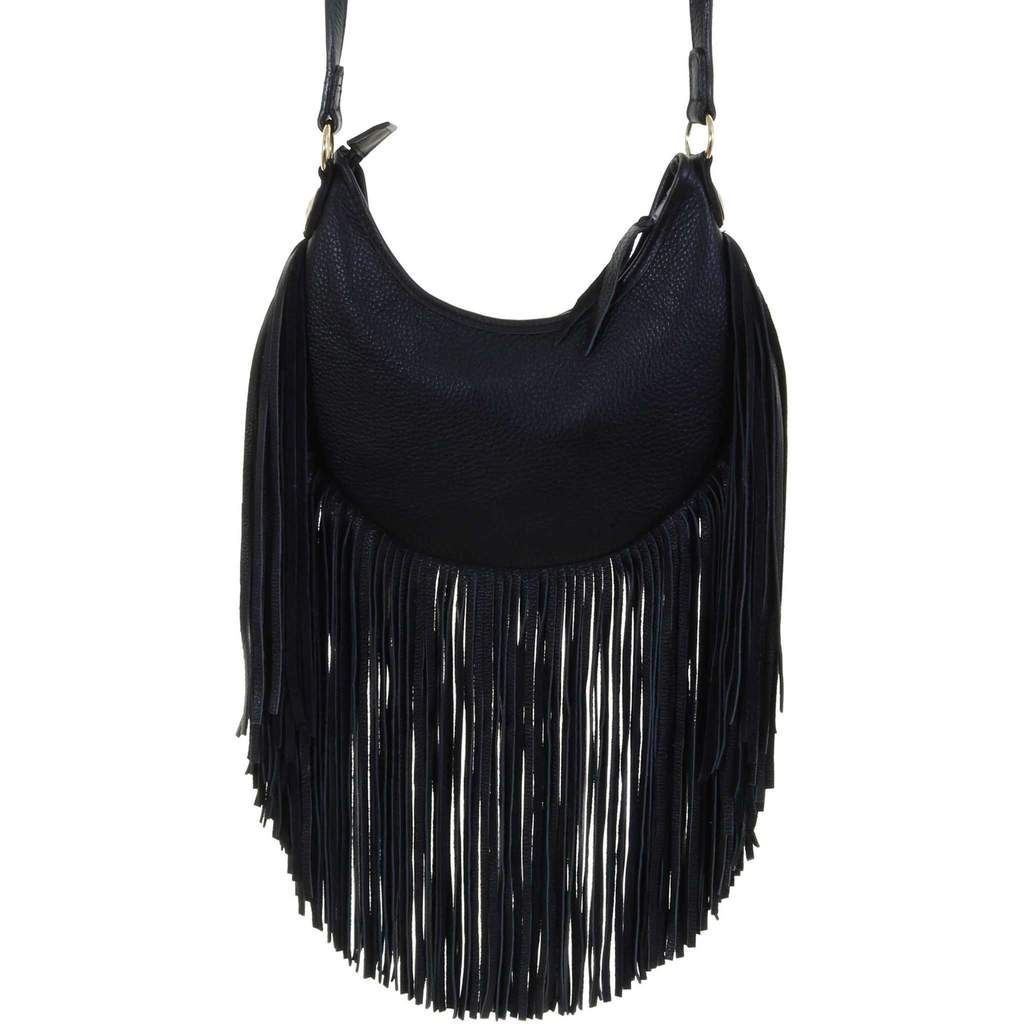 Double J Saddlery Acid Wash Black and Gold Hobo Fringe Bag