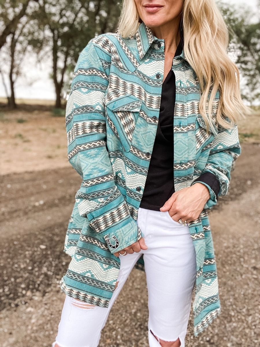 Men's Woven Cotton Turquoise Lodge Blanket Shirt