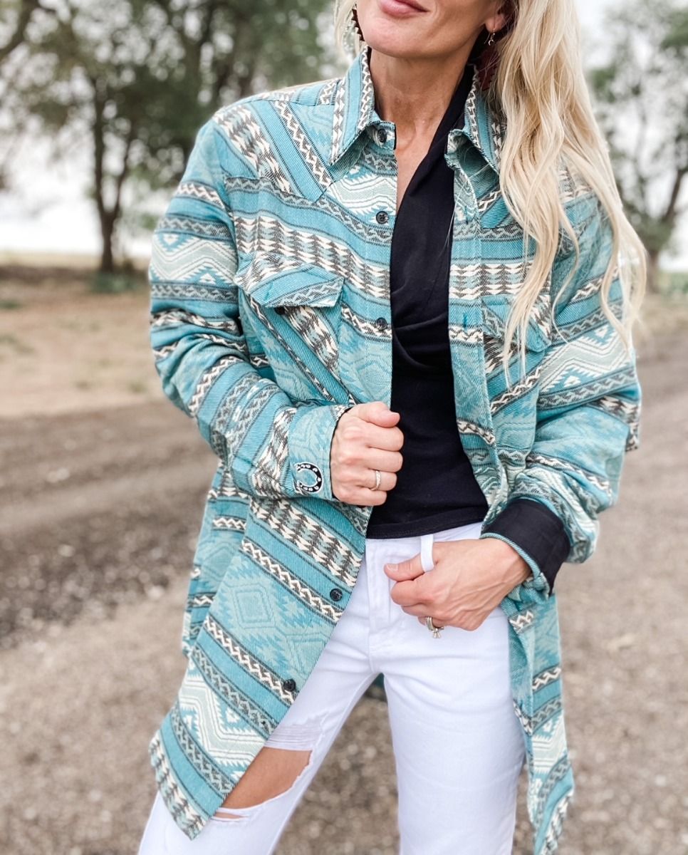 Men's Woven Cotton Turquoise Lodge Blanket Shirt