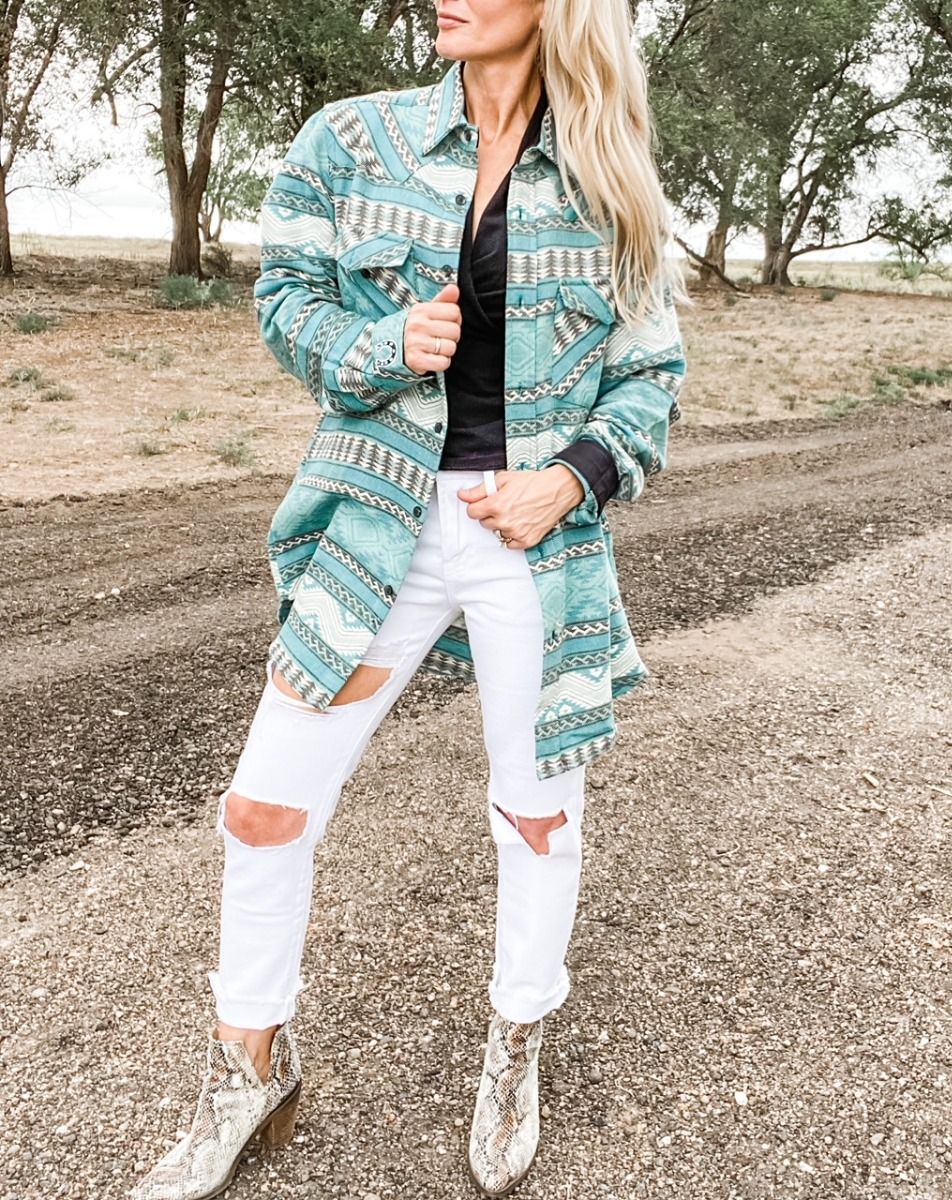 Men's Woven Cotton Turquoise Lodge Blanket Shirt