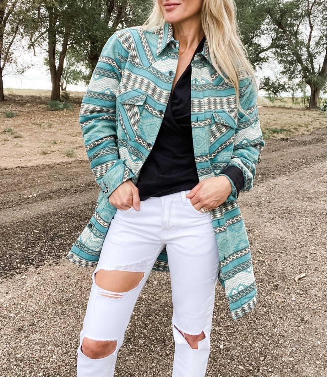 Men's Woven Cotton Turquoise Lodge Blanket Shirt