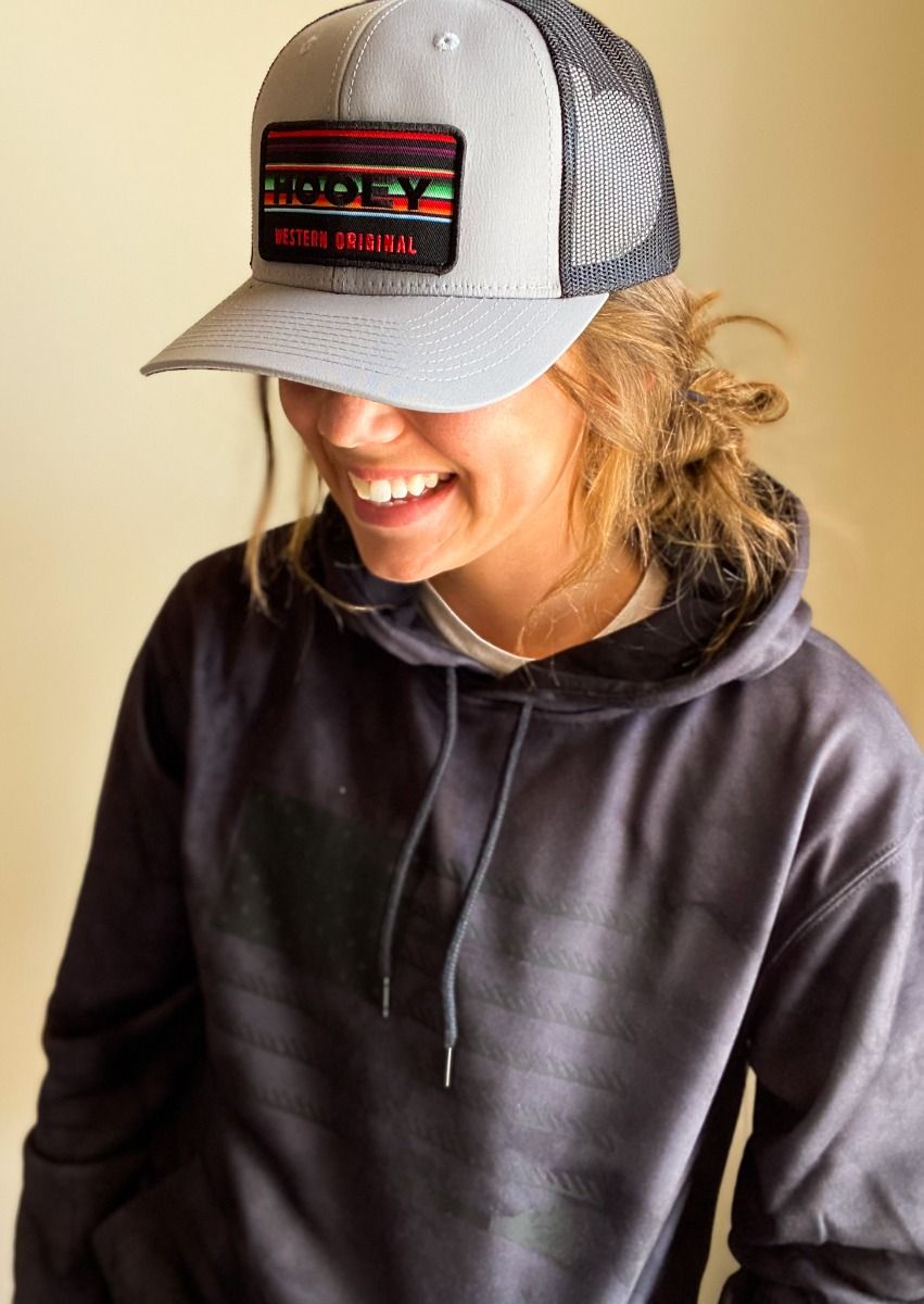Horizon Cap in Grey and Black by Hooey with Multi Colored Serape Patch