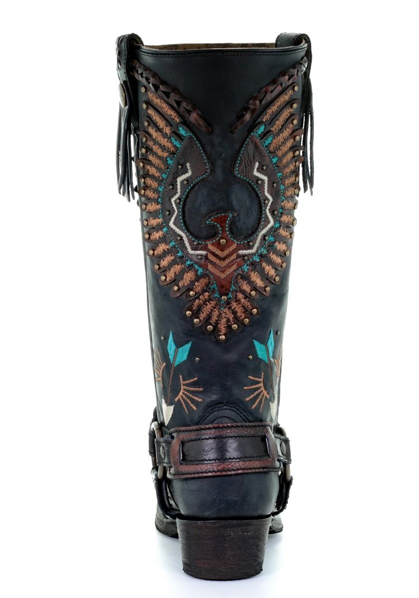 Ladies Black Eagle Overlay And Harness Biker Boot By Corral A3616