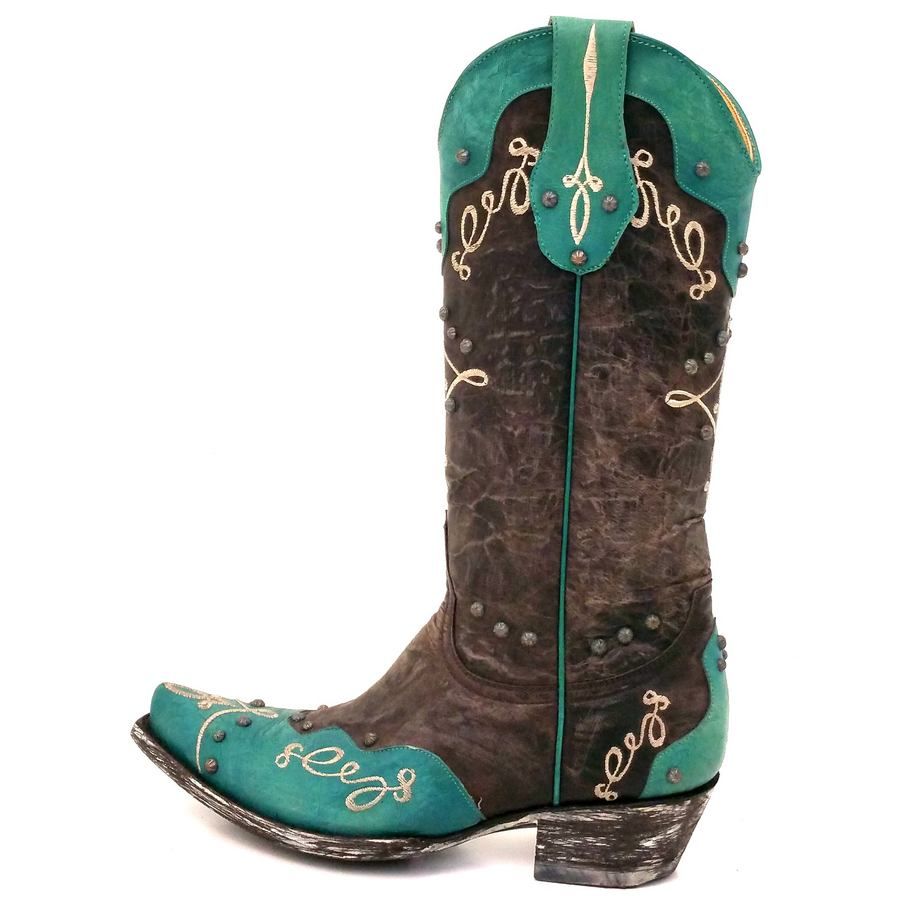 Alissa 13" Vesuvio Turquoise and Chocolate Boots