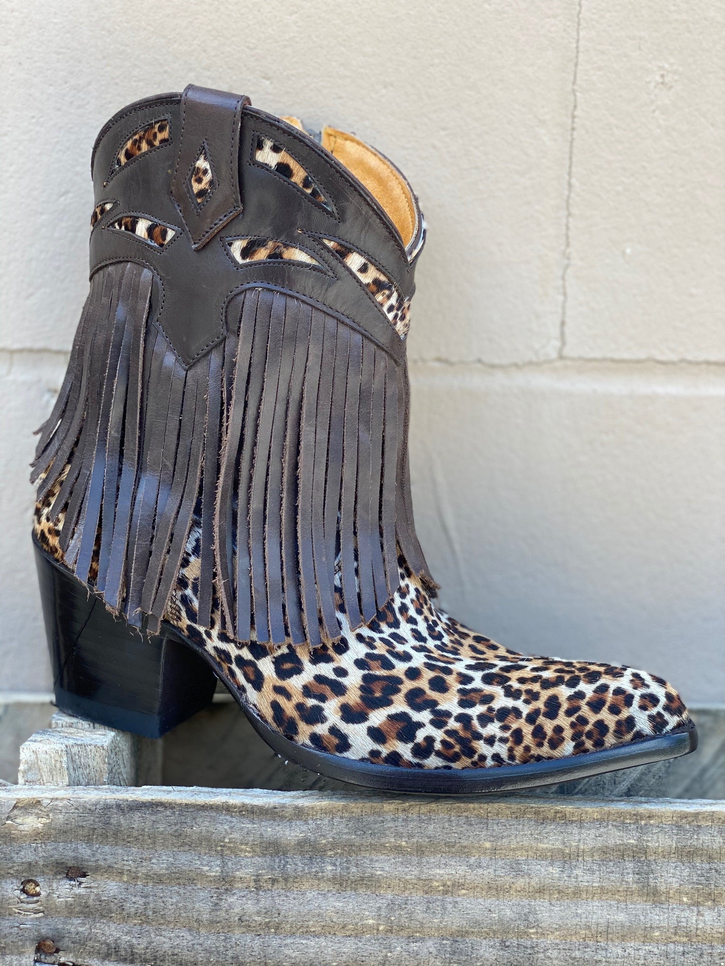 Old Gringo Brown and Chocolate Mechados Leopard Fringe Bootie