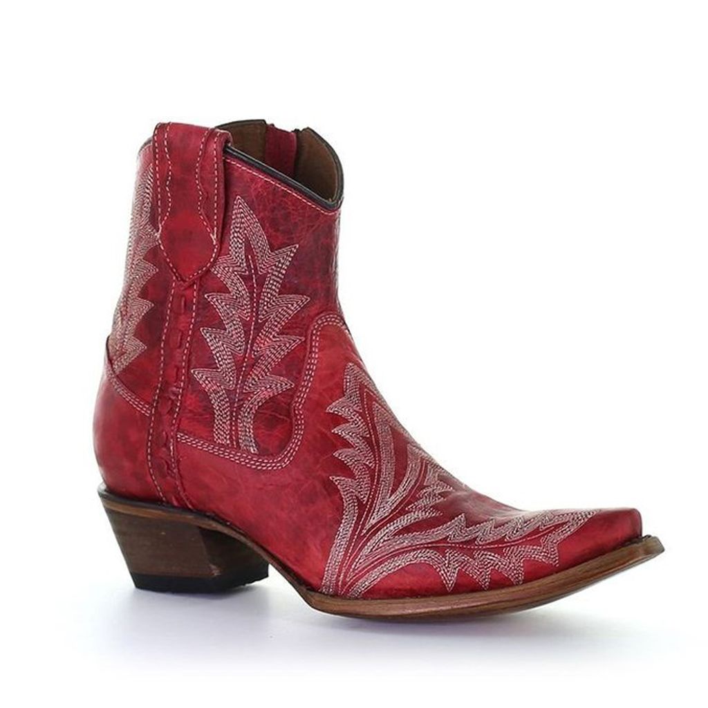 Circle G by Corral Ladies Red Embroidery and Zipper Ankle Booties L5704
