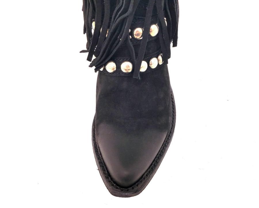 Liberty Black Nubuck Grease Negro Fringe Bootie